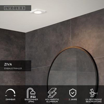 Lucide ZIVA - Einbaustrahler Badezimmer - 1xGU10 - IP44 - Weiß